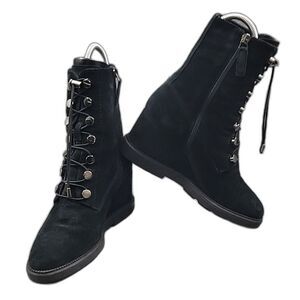 Aquatalia Campbell Wedge black suede Boots - lace-up, Women's SZ 8